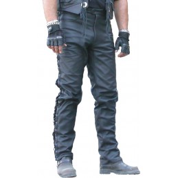 Nohavice kožené Bikersmode Kp-1 so strapcami čierne unisex